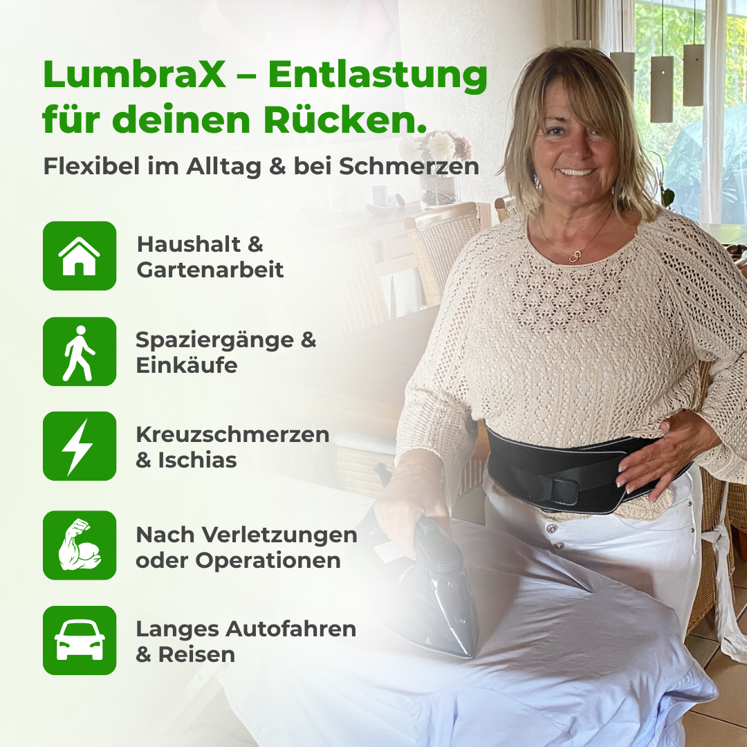 LumbraX – Stabiler Rückenstützgürtel zur Linderung von Schmerzen im unteren Rücken & Stabilisierung der Lendenwirbelsäule